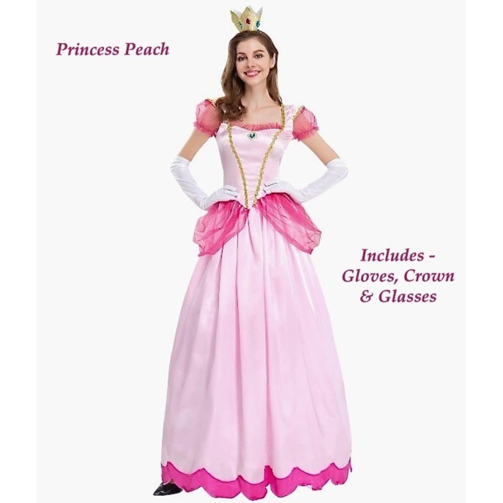 Princess Peach Women's Halloween Costume XL Pink Mario Brothers‎ Nintendo Mask